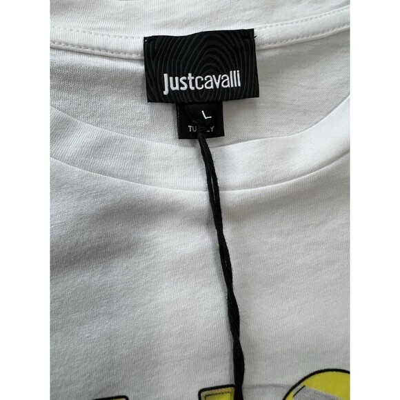 Just Cavalli Mens White Skull Tee Shirt "JUST F**K'N' ROLL CAVALLI" Crew Neck L - Picture 3 of 11